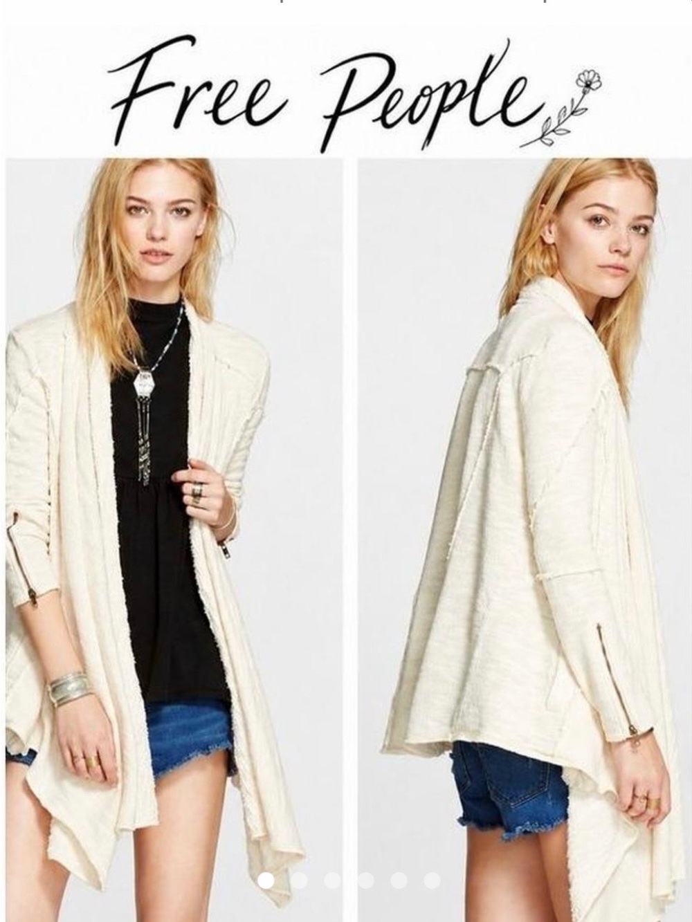 Free People Cream Open-Front Draped Cardigan Size Small oversized.